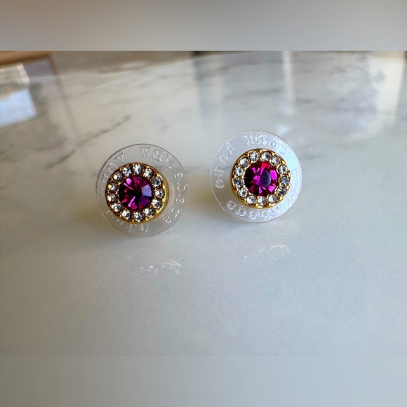Kate Spade Pink “You're A Gem” Pave Halo Stud Earrings - Picture 1 of 5